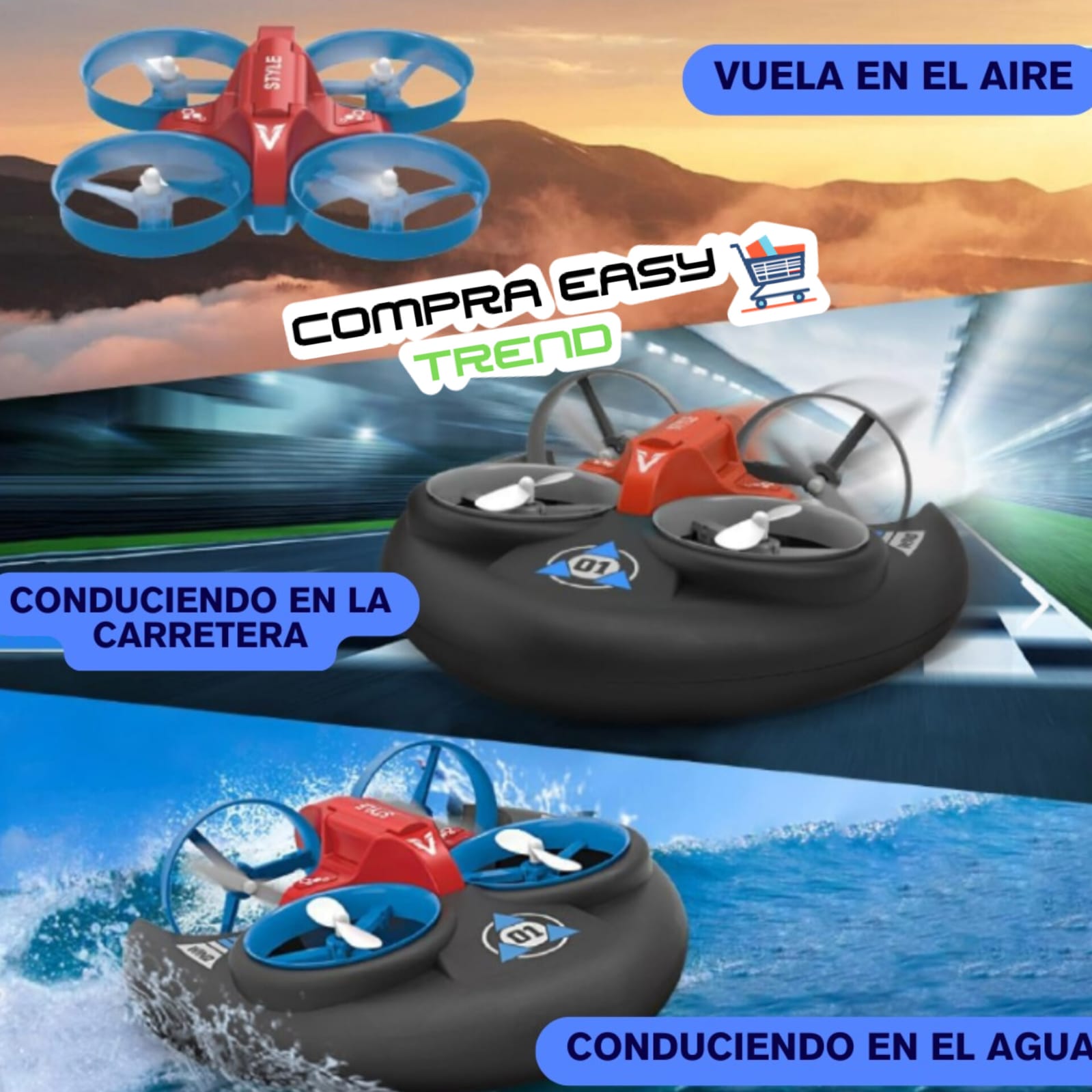 SUPER!!! Dron Aerodeslizador 3 En 1 Agua Tierra